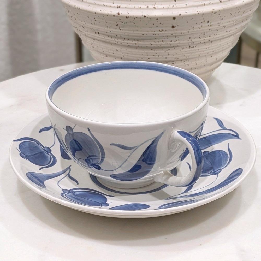 RARE Gustavsberg Ursula Printz Large Breakfast Cup & Saucer Set Flintporslin MCM